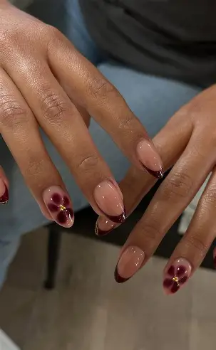 Burgundy Floral Acrylics